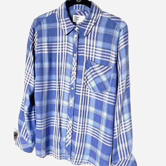 Cosmic Blue Love Women’s Blue and White Plaid Button-Up Shirt – Size S - Picture 1 of 8